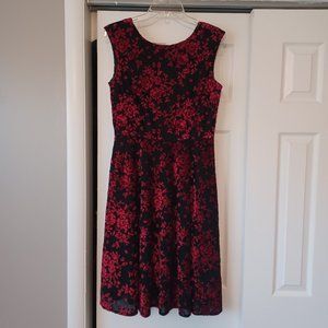 Tahari Red and Black Velvet Floral Burnout Dress Size 6